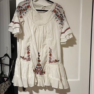 Free People White Flutter Sleeve Tunic with Embellished Details